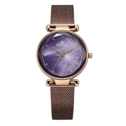 Daniel Klein Analog Purple Round Dial Rose Gold Case Purple Mesh Strap Stone-Studded Water-Resistant Wrist Watch for Women Girls, Ladies DK11873-4