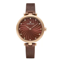 Daniel Klein Analog Purple Round Dial Rose Gold Case Purple Mesh Strap Stone-Studded Water-Resistant Wrist Watch for Women Girls, Ladies DK11904-6