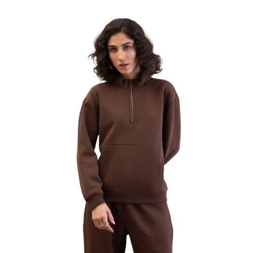 Image of Dark Brown Fleece Front Zipper Sweatshirt