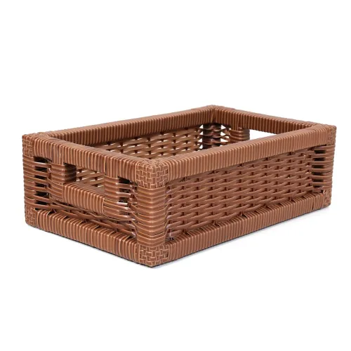 Image of Dark Brown PVC & Wood Storage Basket