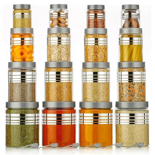 Image of Darkpyro Plastic Container Set of 16 / Silver Line container set / Airtight spice container / Stackable spice jar set / 