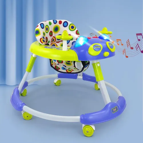 Image of Dash Kitty Baby Walker with Music with Rotation Wheels & High Back Rest (Green)