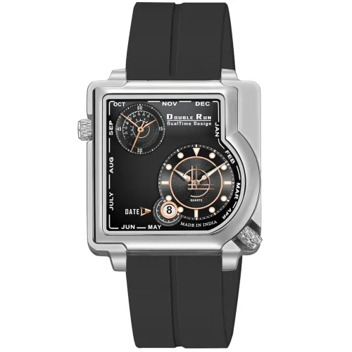 Image of Date Display & Dual Time Silicone Analog Silver_34000