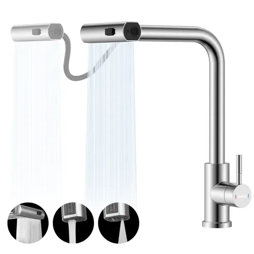 Image of DAYONE Brushed Nickel Waterfall Kitchen Sink Faucet