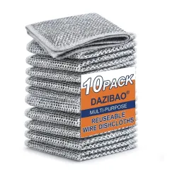 DAZIBAO® Non-Scratch Dish Wash Cloth (Pack of 10), Steel Wire Dishwashing Rags for Wet and Dry Stainless Steel Scrubber Non-Scratch Wire Dishcloth for Washing Dishes Sinks Counter (10)