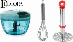 DDecora Combo Of 450 ML Vegetable Chopper, Stainless-Steel Whisk and Masher Vegetable & Fruit Chopper (3)