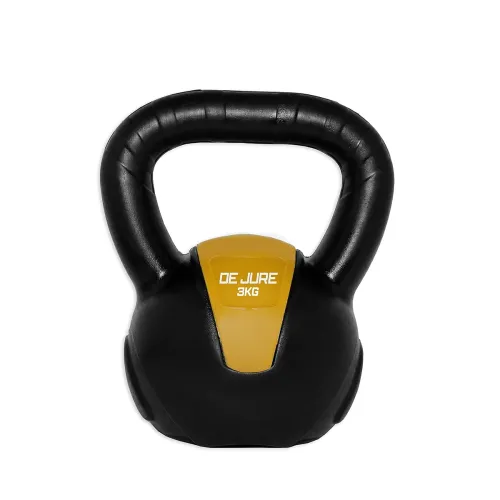 Image of De Jure Fitness PVC Kettlebell 3kg for Men & Women Strength & Cardio Training, Soft Grip, Crushed Concrete Filled, Full 