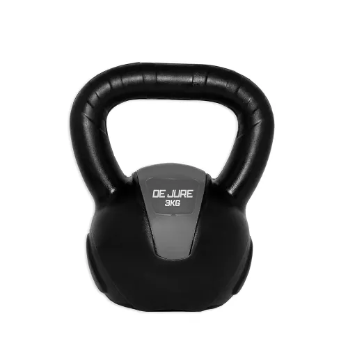 Image of De Jure Fitness PVC Kettlebell 3kg for Men & Women, Strength & Cardio Training, Soft Grip, Crushed Concrete Filled, Full