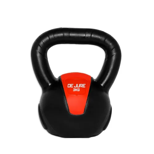 Image of De Jure Fitness PVC Kettlebell 3kg for Men & Women Strength & Cardio Training, Soft Grip, Crushed Concrete Filled, Full 