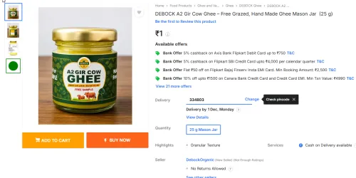 Image of DEBOCK A2 Gir Cow Ghee (25 g)