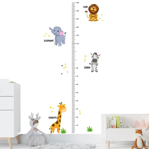 Image of Decal O Decal Vinyl 'Growth Chart with Wild Animals' Wall Stickers (Multicolor)