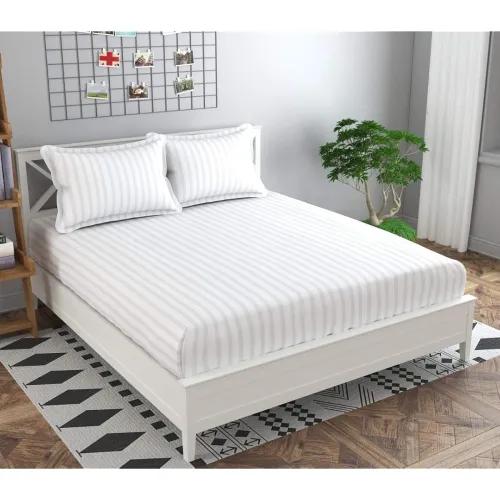 Image of Decoholic Cotton Satin Stripes Double Bed Sheet with 2 Pillow Covers