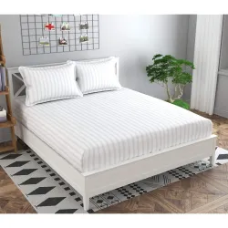 Decoholic Cotton Satin Stripes Double Bed Sheet with 2 Pillow Covers