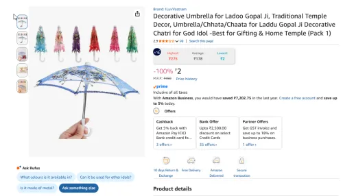 Image of Decorative Umbrella for Ladoo Gopal Ji,