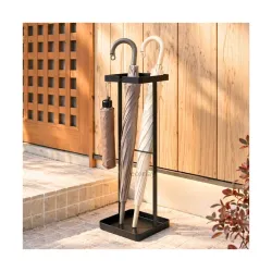 Decorlay Wrought Iron Umbrella Stand Rack Cane Walking Stick Holder Black