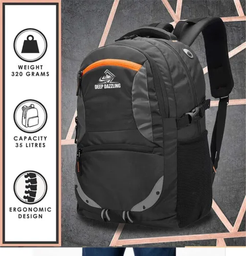 Image of DeepDazzling unisex Spacy with rain cover and reflective strip (Black) 35 L No Laptop Backpack (Black)
