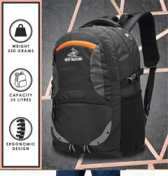 DeepDazzling unisex Spacy with rain cover and reflective strip (Black) 35 L No Laptop Backpack (Black)