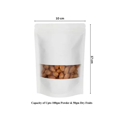 Image of Deera White Matte Laminated Ziplock Stand Up Pouch 100x