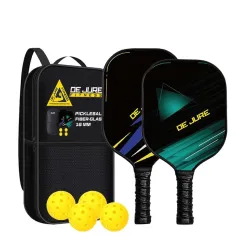De Jure Fitness 16 MM Pickleball Paddle - 2 Premium Fibre Glass 16 MM Rackets Honeycomb Composite Core with Cushion Comfort Grip & 4 Balls & Portable Racquet Bag (2 Rackets + 4 Balls+ Bag)
