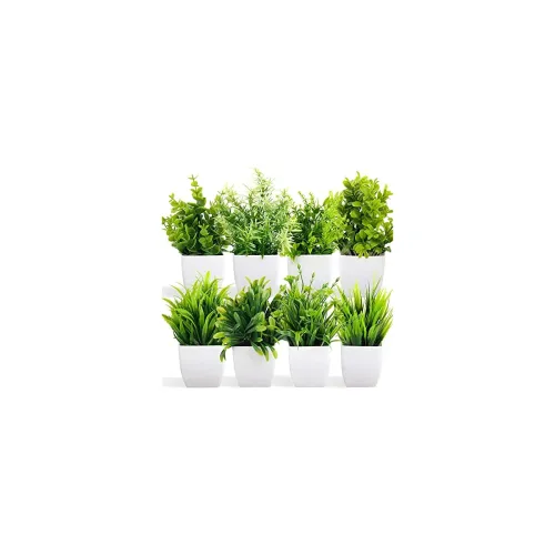 Image of Dekorly Artificial Potted Plants, 8 Pack Artificial Plastic Eucalyptus Plants Small Indoor Potted Houseplants, Small Fau