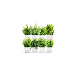 Dekorly Artificial Potted Plants, 8 Pack Artificial Plastic Eucalyptus Plants Small Indoor Potted Houseplants, Small Fau