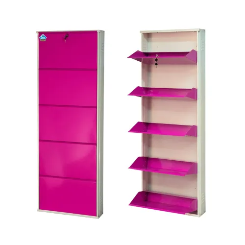 Image of DELITE KOM Metal Shoe Rack for Home | 24 Inches Wide 5 Shelf | Metal Shoe Cabinet for Home with Lock | Wall Mount | Spac