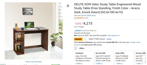 Image of DELITE KOM Valor Acacia Study Table 