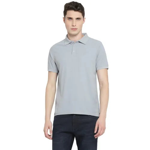 Image of Deniklo Men's Solid Regular Fit Polo T-Shirt (DK196-L_Light Grey)