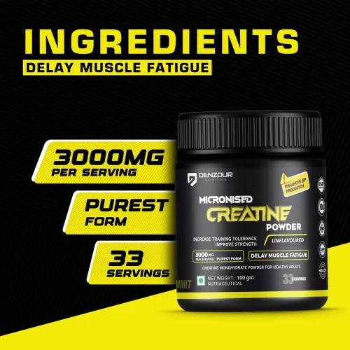 Image of DENZOUR NUTRITION by Pure Micronised Creatine Powder Creatine (100 g, Unflavoured).