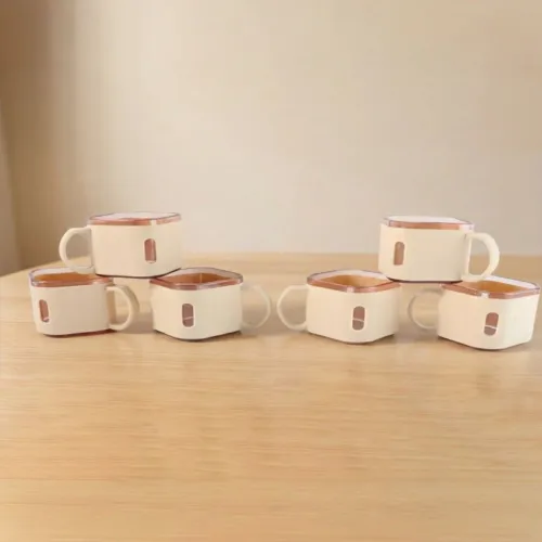Image of DeoDap Beige & Brown Square Shape Lightweight 6Pcs Tea Cups