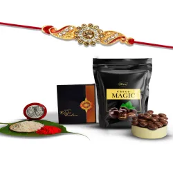 DeoDap Rakhi Gift Set (Rakhi, Roli-chawal, Chocolate, Silver Coin)