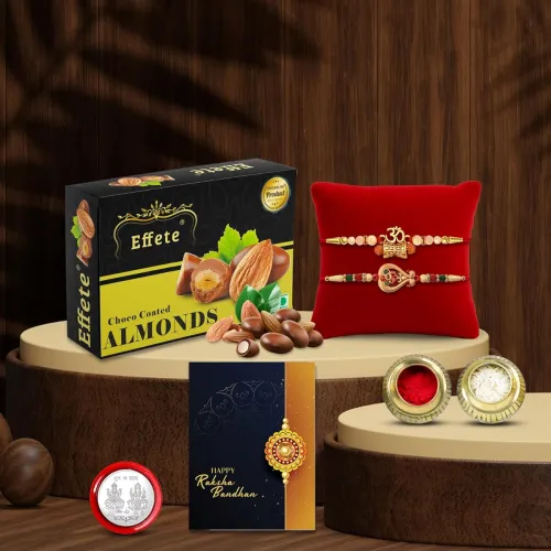 Image of DeoDap Rakhi Set of 2 with Chocolate Almonds (32g)