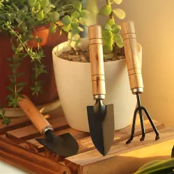  DeoDap Set Of 3 Black Wood Garden Tool Kit