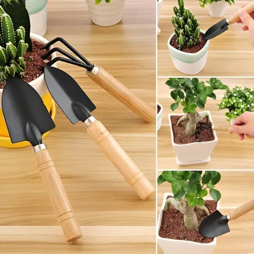 Image of DeoDap Set Of 3 Black Wood Garden Tool Kit
