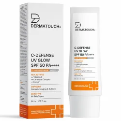 DERMATOUCH C-DEFENSE SPF 50 PA++++ Fluid Sunscreen – Lightweight Daily Sunscreen for Premature Aging & Sunburn | Suitabl