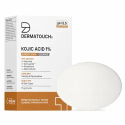DERMATOUCH Kojic Acid 1% Soap with Glutathione & Alpha Arbutin |For Tan, Brightening, Dark Spots & Pigmentation | pH 5.5 Balanced Syndet Bar | Dermatologist Tested | For Men & Women | 75g