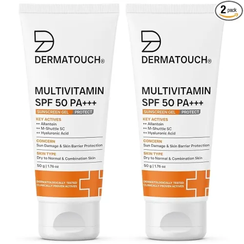 Image of DERMATOUCH Multivitamin SPF 50 PA+++ Sunscreen Gel | UVA-UVB Protection |Zero White Cast | Unisex | 50G (Pack of 2)