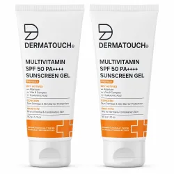 DERMATOUCH Multivitamin SPF 50 PA+++ Sunscreen Gel | UVA-UVB Protection |Zero White Cast | Unisex | 50G (Pack of 2)