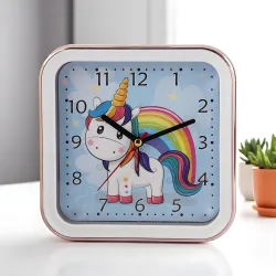 De'rons Analog Table Alarm Clock for Heavy Sleepers Alarm Clock for Study Table Funny Cute Unicorn Cartoon Poster Alarm Clock for Girls Kids Boys Bedroom 15 x 15 cm