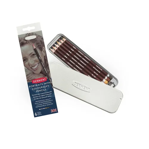 Image of Derwent Coloursoft Skintones Colouring Pencils Tin with Sharpener (Set of 6)