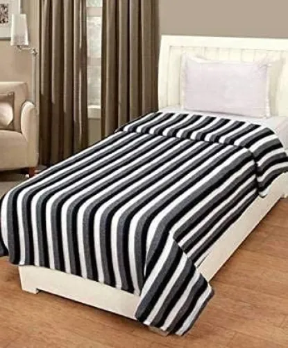 Image of DESI DHANG Striped Single Bed AC Fleece Wool Blanket - 60x90 Inch (Black and White, Pack of 1, Waterproof)