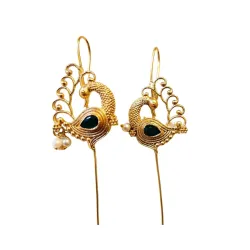Desi Jhumka Traditional Peacock Ear Cuff (Non-Pierced, Green Enamel)