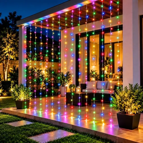 Image of Desidiya 200 LED Waterfall Curtain String Lights 3x2m Multi Color 8 Lighting
