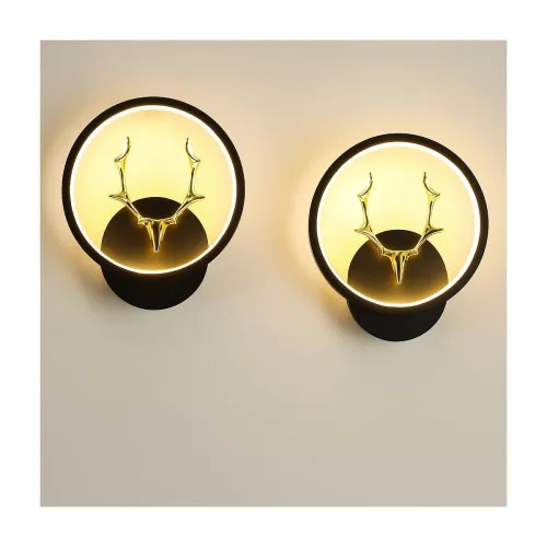 Image of Desidiya 2 Round LED Wall Light with Golden Deer Head Decor Several Color Modes