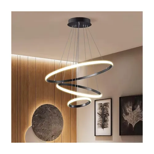 Image of Desidiya 3-Ring LED Pendant Light – Black Spiral Hanging Lamp