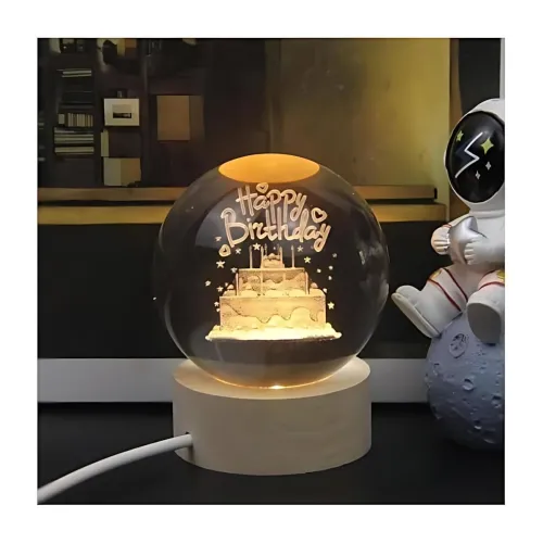 Image of Desidiya 3D Crystal Happy Birthday Lamp Engraved Crystal Ball LED Night Light