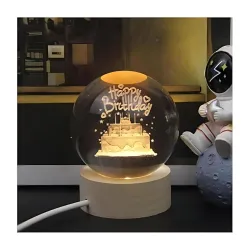 Desidiya 3D Crystal Happy Birthday Lamp Engraved Crystal Ball LED Night Light