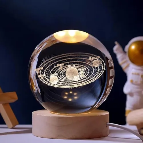 Image of Desidiya 3D Universe Crystal Ball Night Light with Wooden Base