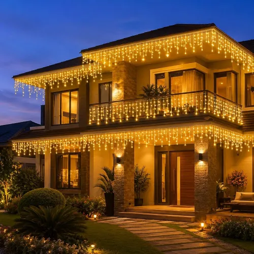 Image of Desidiya 96 LED Warm White Icicle Curtain Lights, 10 Ft with 16 Drops