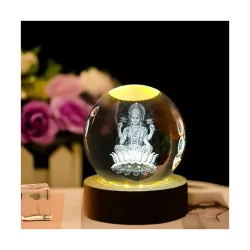 Desidiya Goddess Laxmi Ji Crystal Ball Night Light 2.4 Inch Glass Ball Night LED Lamp with Woodern Base Perfect for Gift
